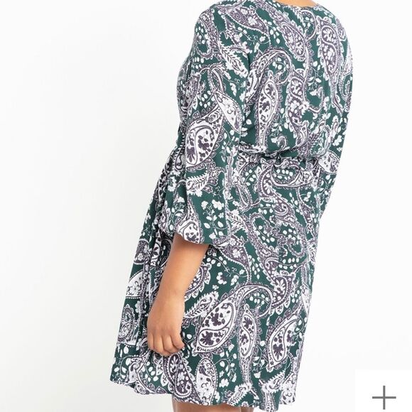 Eloquii Easy Paisley Boat Neck Knee Length Rayon Bohemian Floral Dress with Tie - Picture 2 of 12